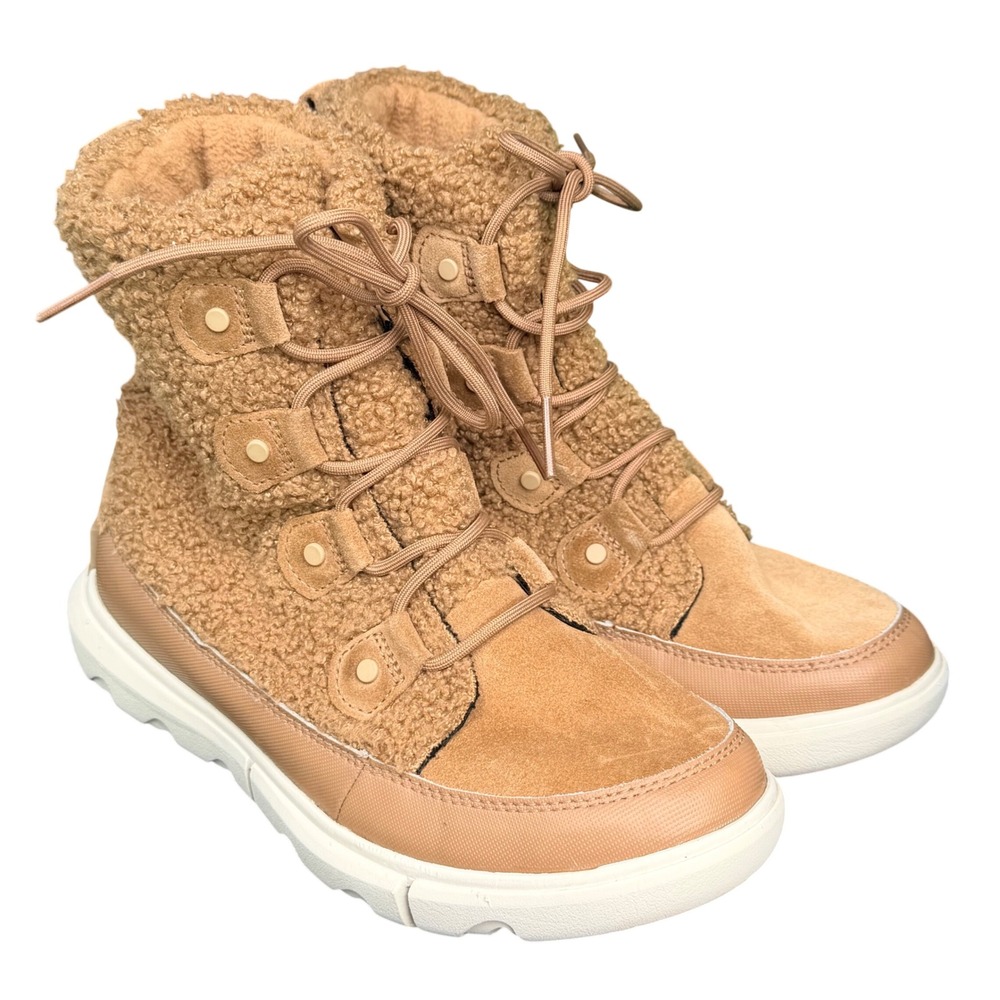 Sorel Explorer II Joan Faux Fur‎ Boots Fawn Sherpa Suede NL4455-257 Womens 8.5